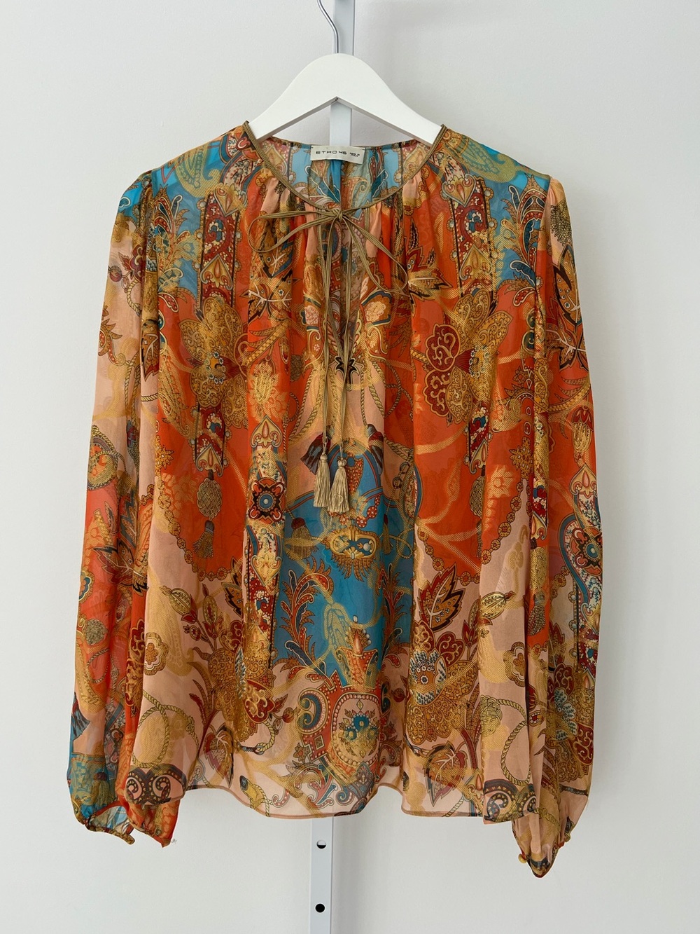 ETRO ORANGE MULTI FLORAL SILK TOP SIZE IT 46 / US 12 NWOTS! - Picture 3 of 16